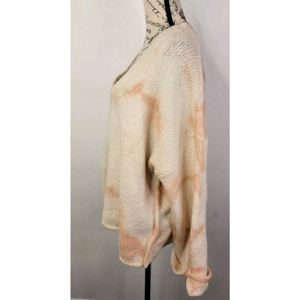 Anthropologie Cream and Peach Tie-Dye V-Neck Sweater Pullover - Picture 5 of 10